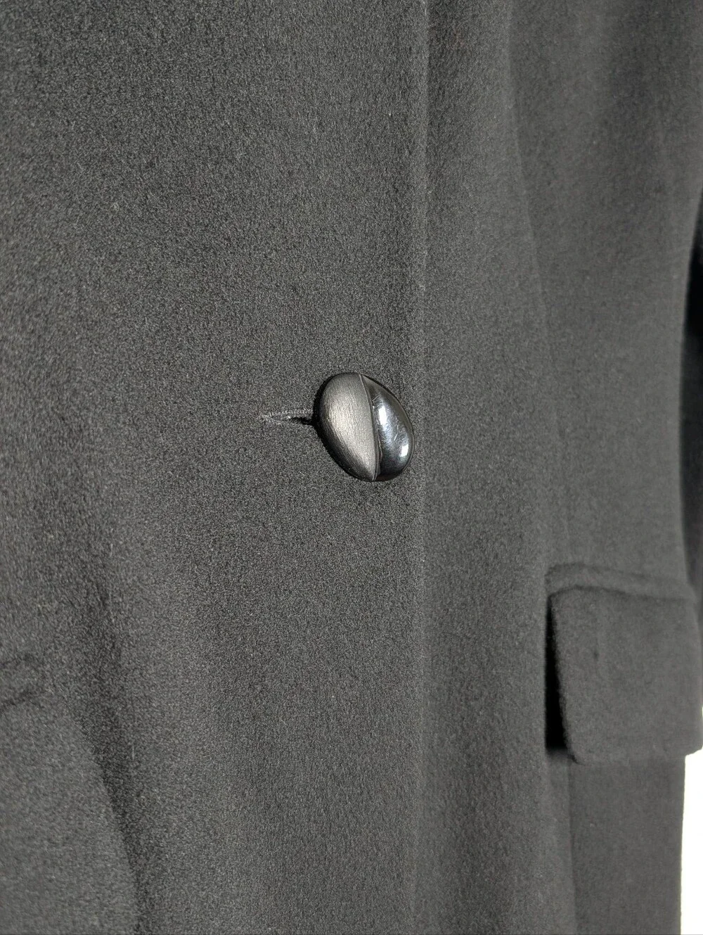 Vintage 100% Pure Wool Long Black Peacoat 8 Quiet Luxury Collarless Minimalist
